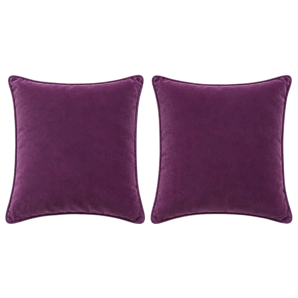 Crate & Barrel Bennet Orchid Velvet Pillow Covers Set 18x18 Purple Plum Cotton